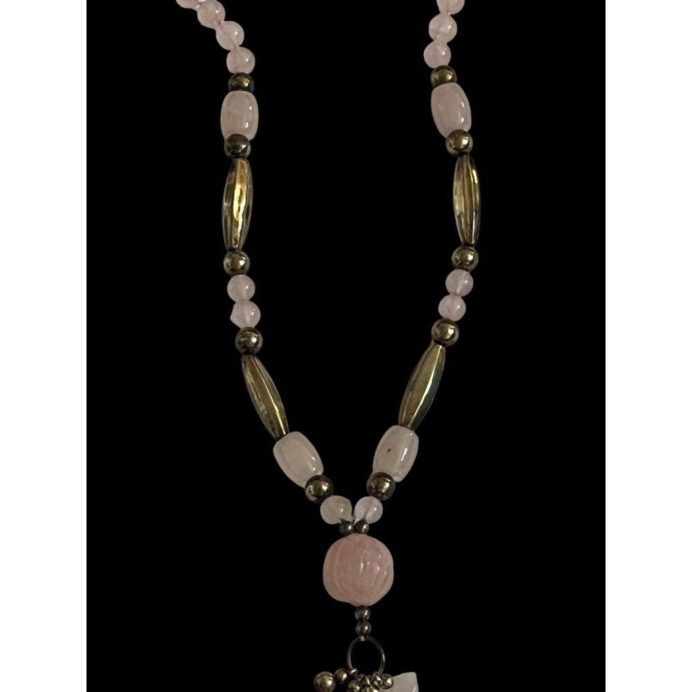 Vintage Rose Quartz Beaded Necklace w/Charms & Silver Accent Beads - Picture 13 of 16